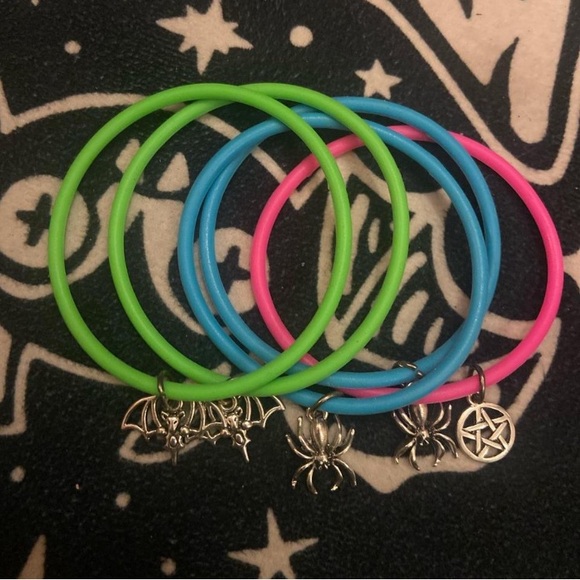 neon scene jelly bands with goth charms - Picture 1 of 1